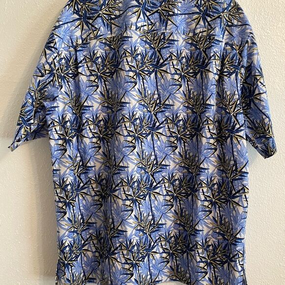 Daniel Cremieux Hawaiian Blue and Yellow Leaf Pattern Shirt Size L UB-27 - Picture 5 of 8